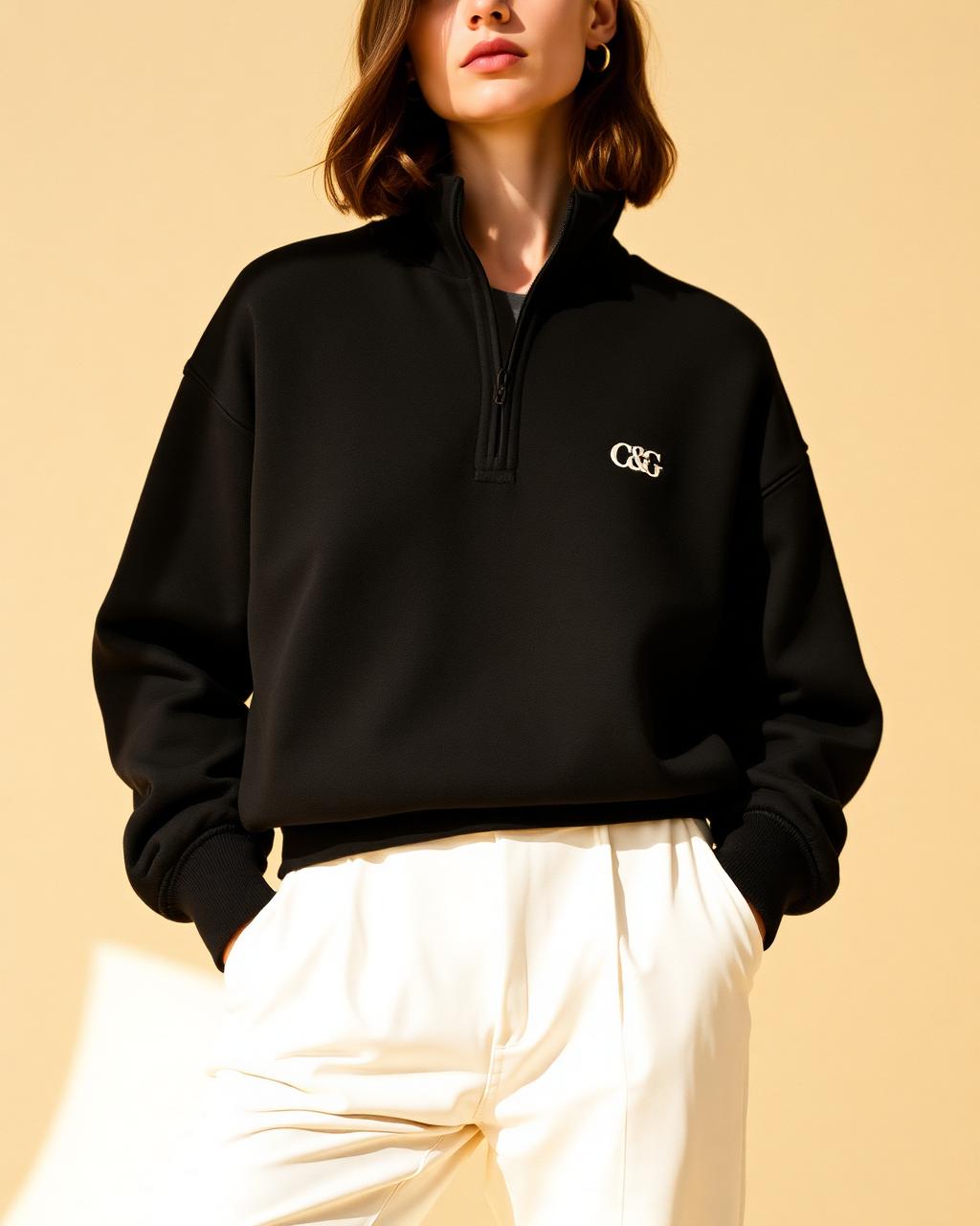 The Belgravia Quarter Zip — Standing collar, clean quarter placket.