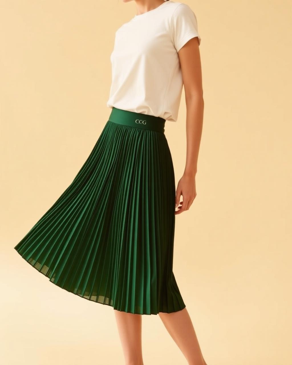 The Regent Pleated Skirt — Knife pleats on a flat waistband.
